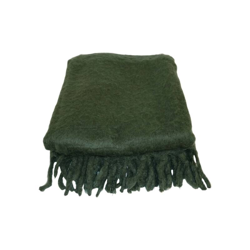 Handcrafted 100% Wool Throw Blanket - 60" x 48" IN - Dark Green