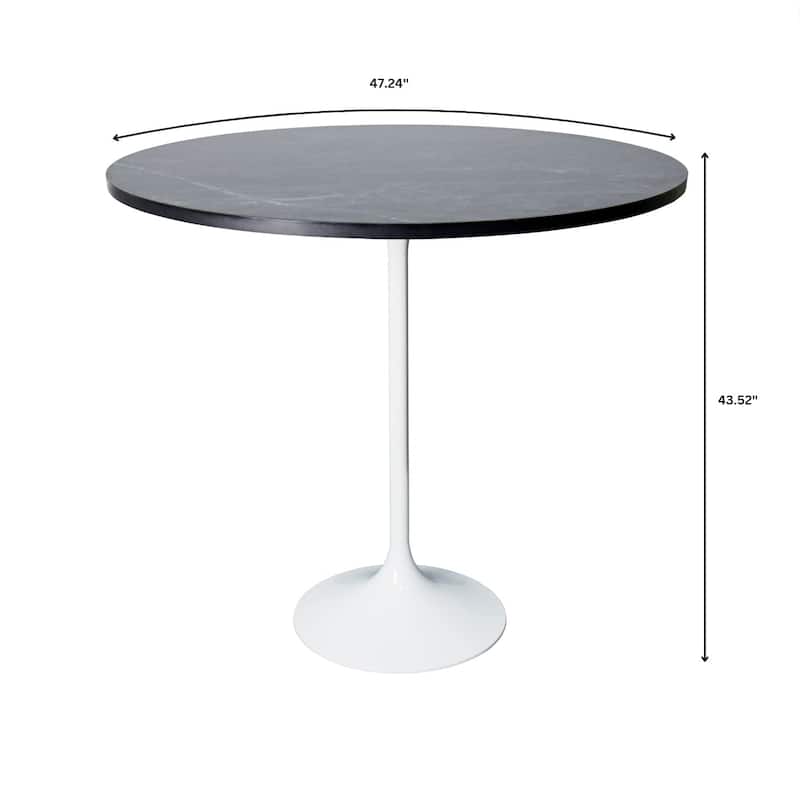 LeisureMod Verve 48" Round Dining Table with MDF Wood TableTop and White Steel Base for Kitchen & Dining Room