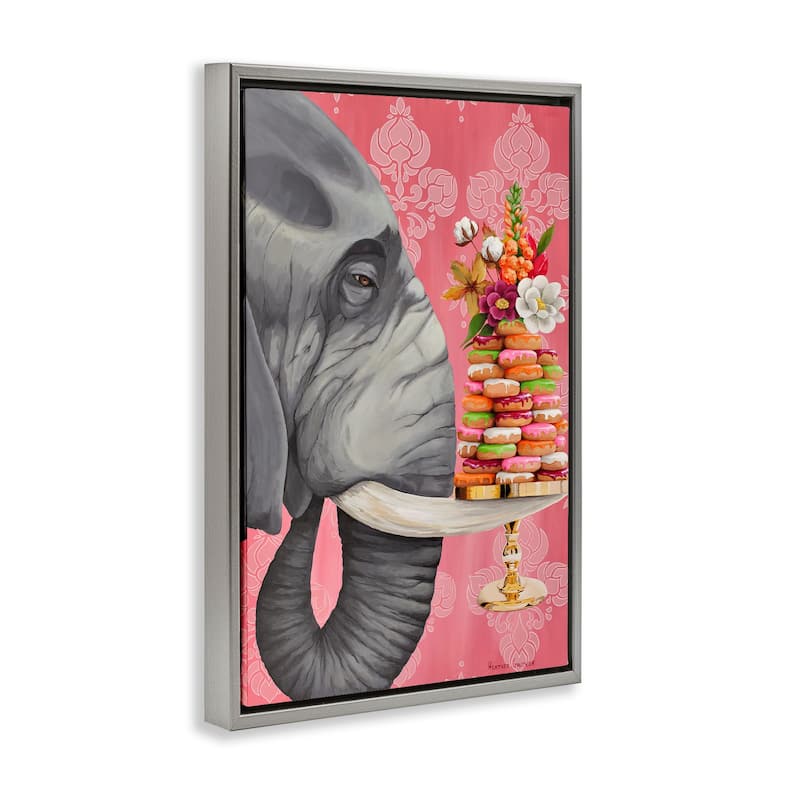 Stupell Elephant & Stacked Desserts Framed Floater Canvas Wall Art Design By Heather Gauthier