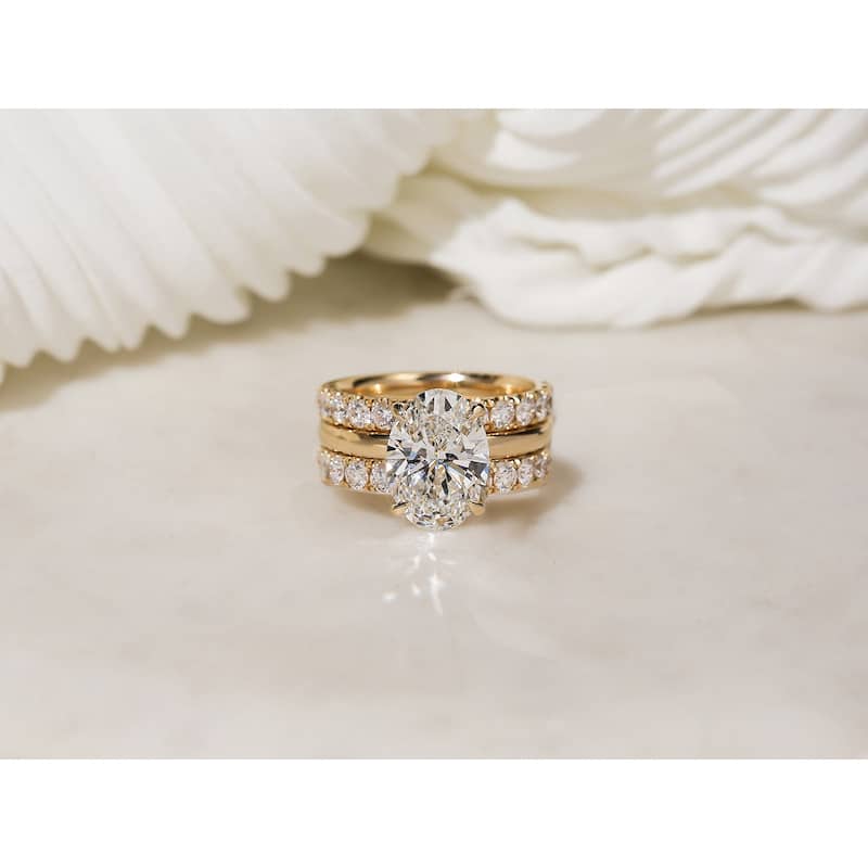 Kobelli 6.1 Carats Oval Lab Grown Diamond Certified 14k Solid Gold Drape Halo Jovie 3pc Bridal Set