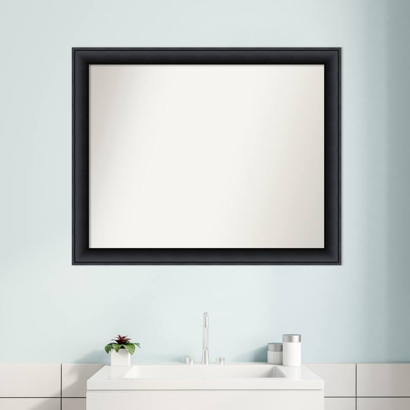 Non-Beveled Wood Bathroom Wall Mirror - Nero Black Frame - Nero Black