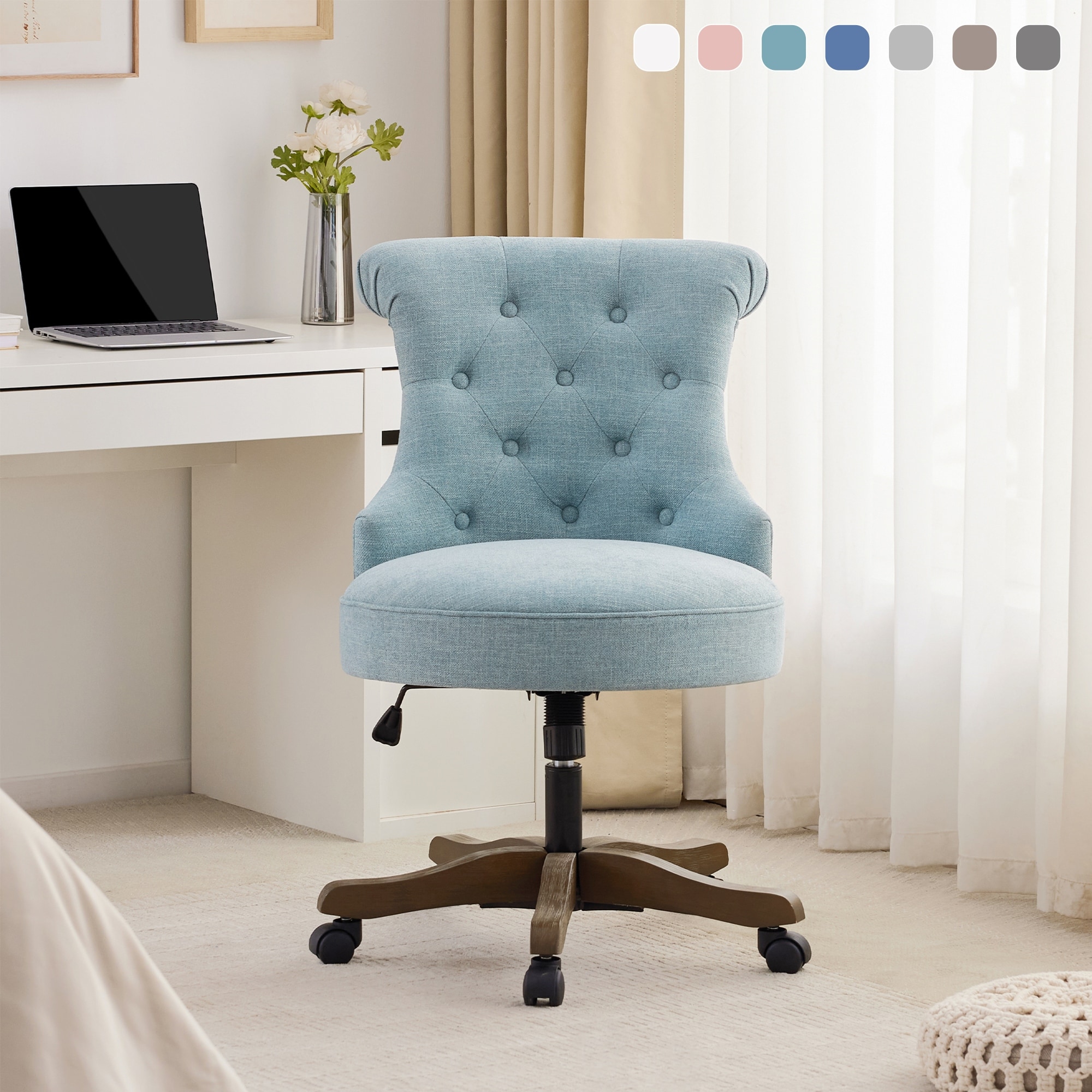 Office Chair with Wheels Adjustable Height Linen Fabric Upholstered Computer Desk Chair Swivel On Sale Bed Bath Beyond 38882490