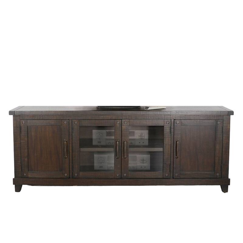 Anva TV Media Console, Shelves, Doors, Dark Brown Mahogany, 74 Inch