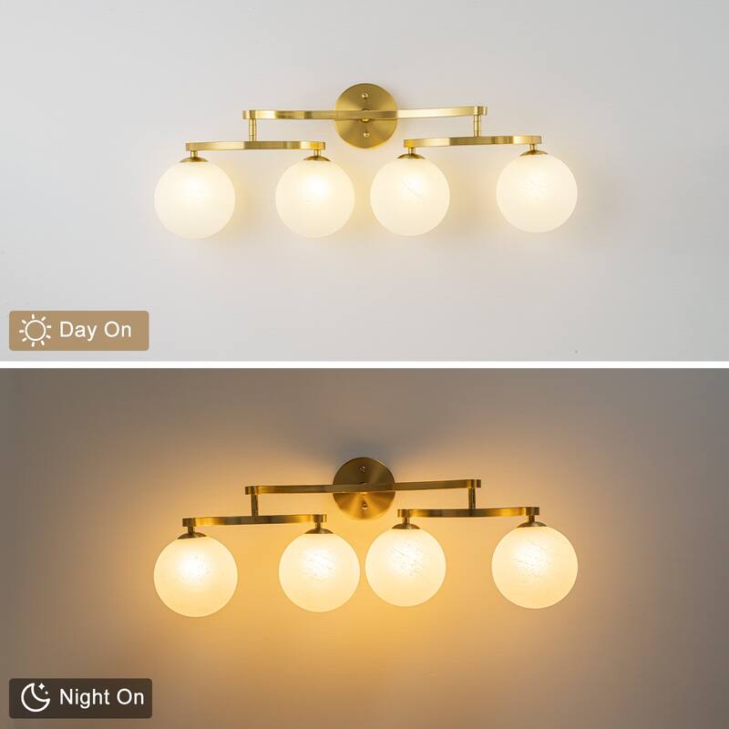 Modern Vanity Light with Frosted Seeded Glass Globes for Bathroom