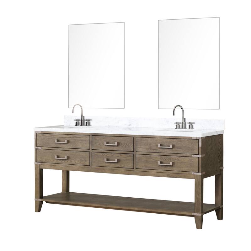 Lexora Norwalk Bath Vanity, Carrara Marble Top, Faucet Set, and Mirror