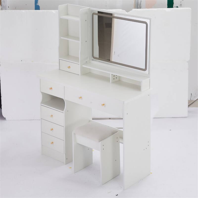 41" Large Left-Side Vanity Set with LED Mirror and Storage