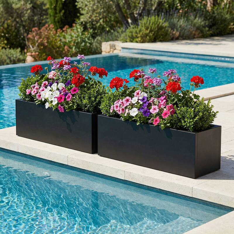 Metal Planters for Outdoor Plants Planter Box - Black-2PCS - 24"x10"
