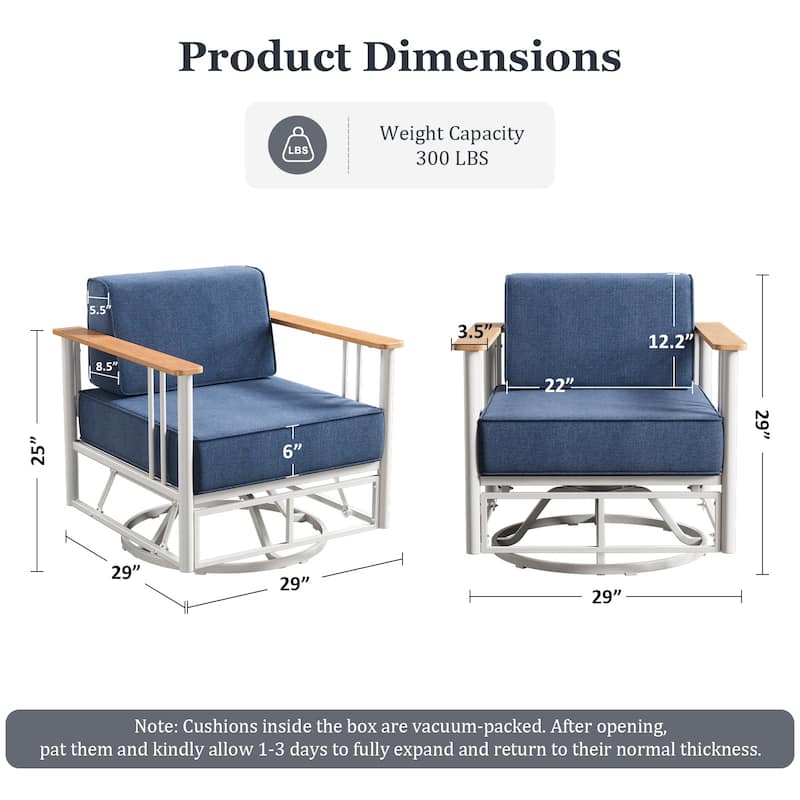 Pocassy Outdoor 2PCS Swivel Chairs with 6 Inch Blue Cushion