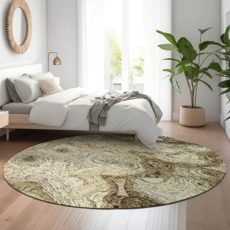 Premium Washable Super Soft Abstract Modern Mayfield Rug - Beige - 8' x 8' - Round