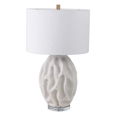 Stone Table Lamp with Sculpted Textured Base Fabric Shade - 27" White - 16" x 16" x 27"