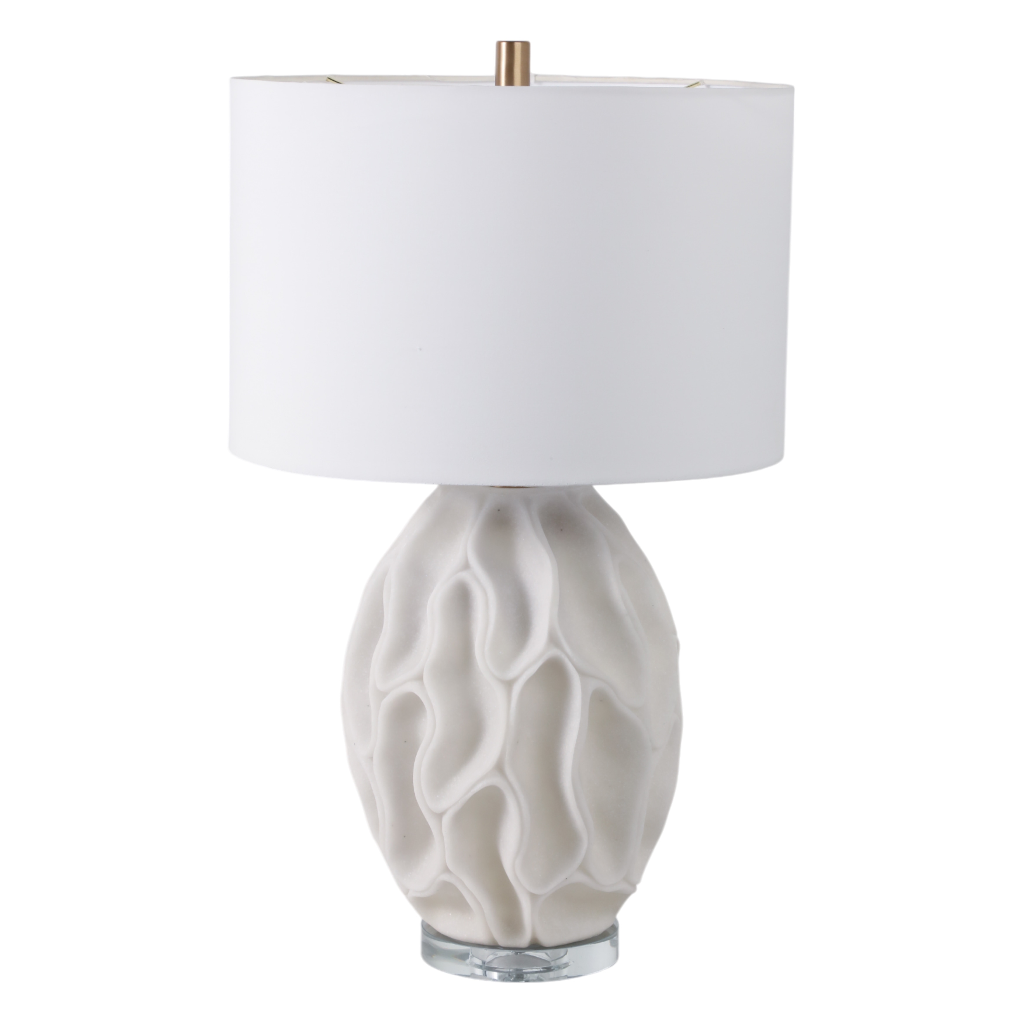 Stone Table Lamp with Sculpted Textured Base Fabric Shade - 27" White - 16" x 16" x 27"