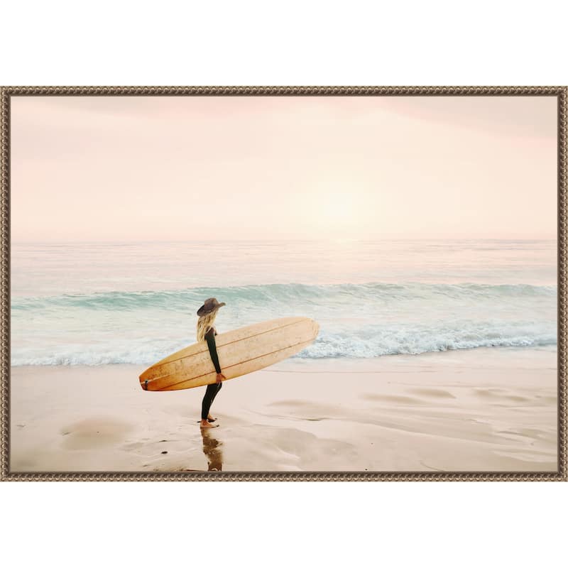 Surfer Cowgirl by Kathrin Pienaar Framed Canvas Wall Art Print - Sylvie Beaded Gold