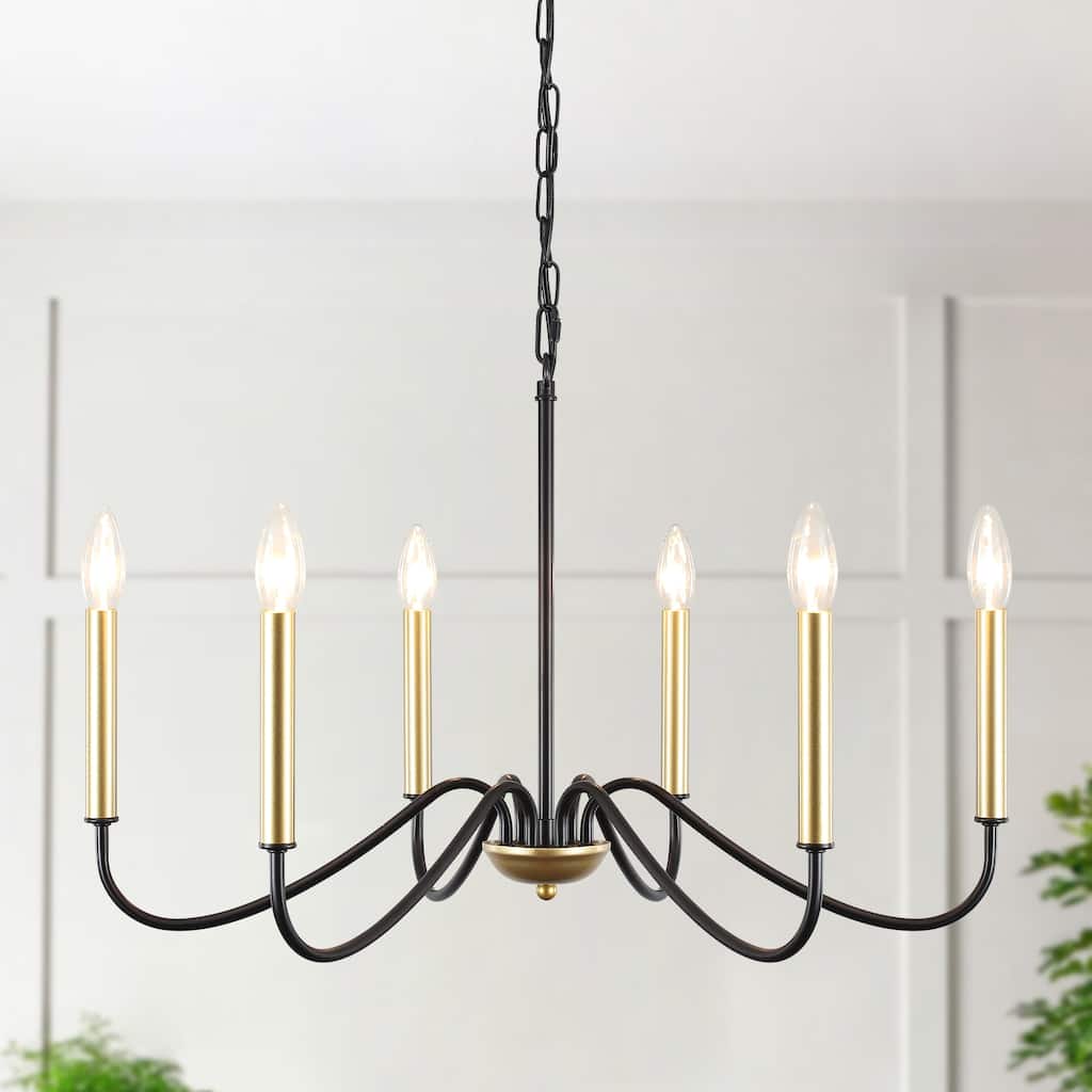 6-Light Farmhouse Candle Design Hanging Linear Chandelier Lighting for Kitchen Island