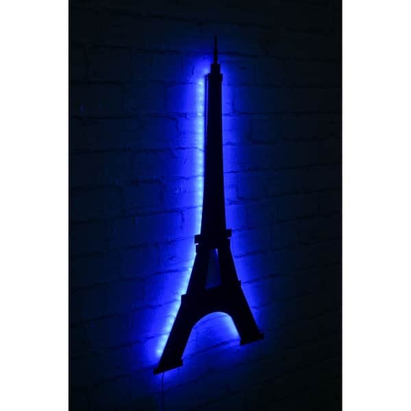 slide 2 of 3, 27.2" Handmade Eiffel Tower Led on Wood Wall Décor - 0.1" x 12.6" x 27.2" 0.1" x 12.6" x 27.2"