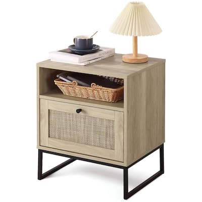 Modern Sofa Table with Drawers and Open Shelves