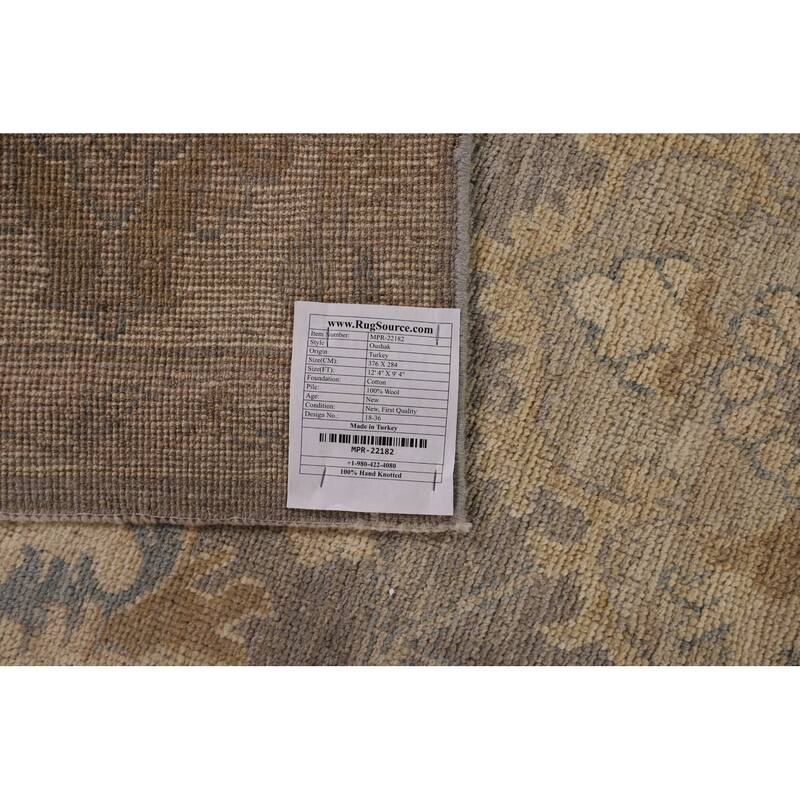 Vegetable Dye Gray Oushak Turkish Area Rug Hand-Knotted Wool Carpet - 9'4" x 12'4"