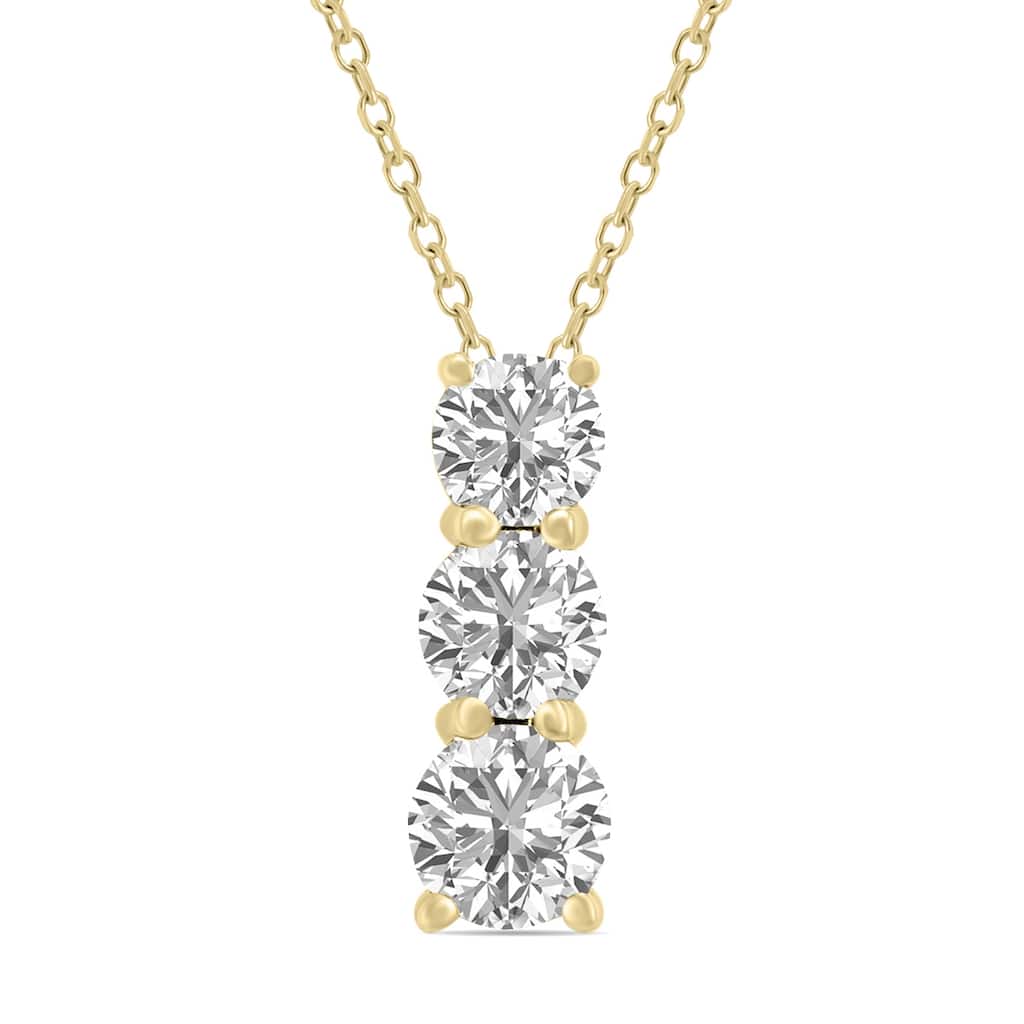 Marquee 1 CTW Lab Grown Diamond Three Stone Pendant in 14K Yellow Gold