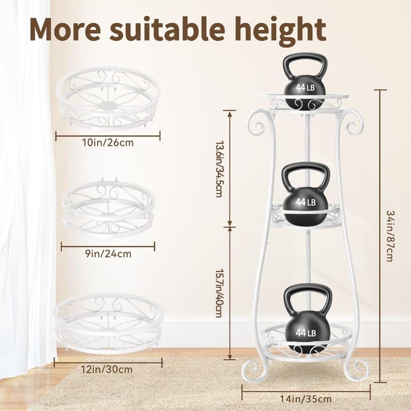 3 Tier Black Metal Plant Stand - 14"D x 14"W x 34"H