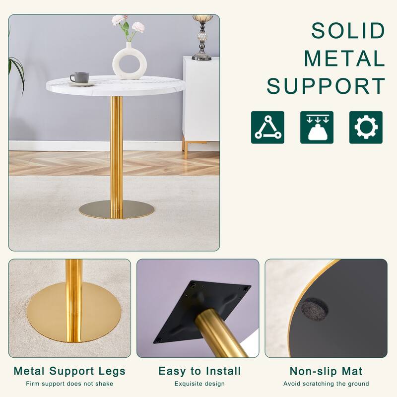 Modern 5-Piece Dining Set with White Marble Pattern Table and 4 PU Upholstered Chairs - Perfect for Small Spaces