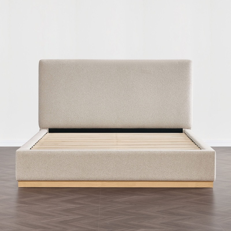 Spruce & Spring Modern Boucle Upholstered Platform Bed with Solid Wood Frame