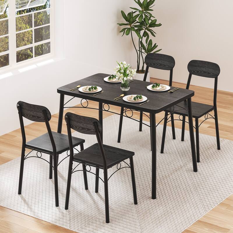 Javlergo 5 Piece Space-Saving Dining Table Set Kitchen Wood Table and Chairs for 4 Dining Room Sets - Black