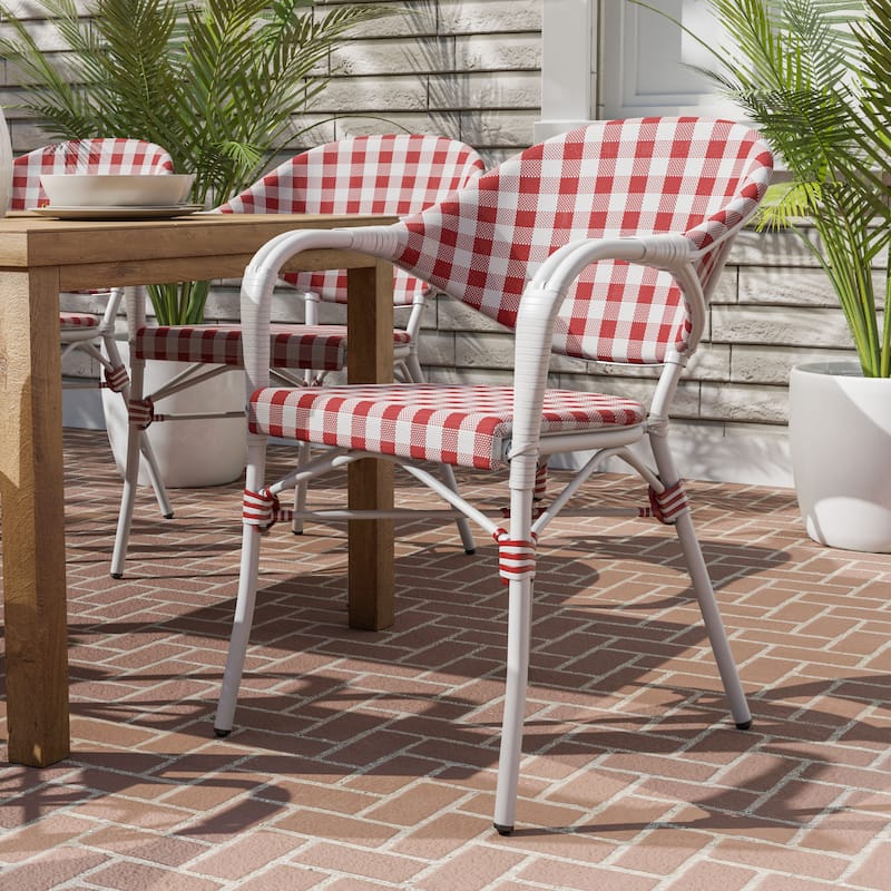 Lidi Classic Country Plaid Patio Dining Arm Chairs by Furniture of America - Red/Single