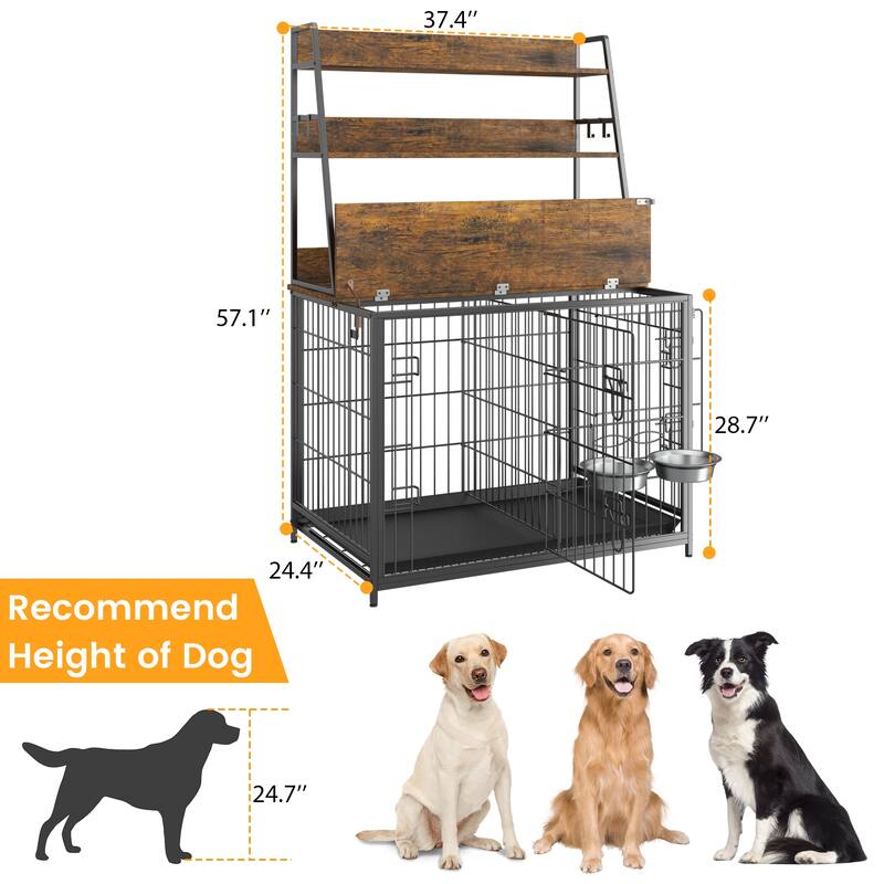 Dog Crate Furniture with Storage Shelves Removable Tray