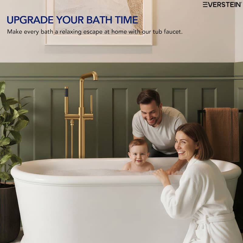 Freestanding Tub Faucet with Hand Shower,Modern Floor-Mount Bathtub Faucet