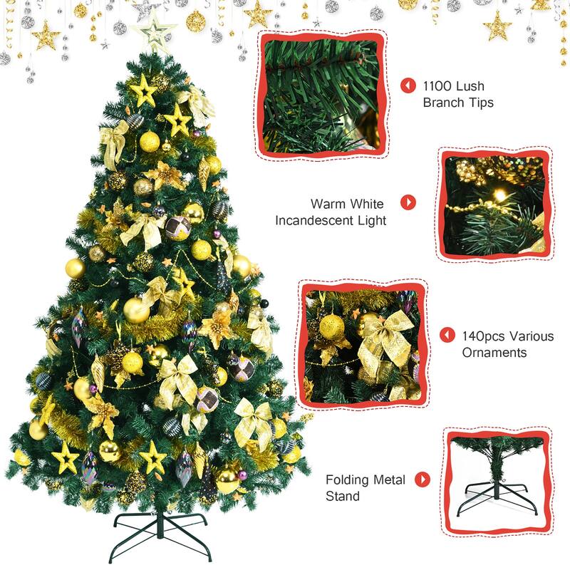 Costway 7.5FT Pre-Lit Artificial Christmas Tree 1100 Tips w/140 - See Details
