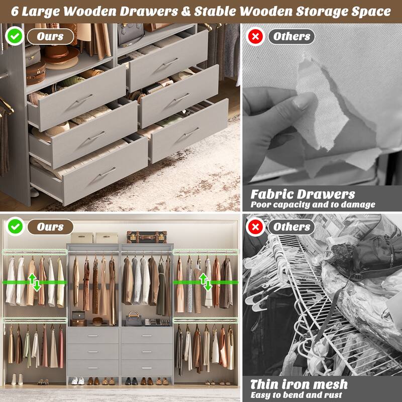 Cimly Set of 2 Closet Organizer System with Adjustable Hanging Rods and Drawers