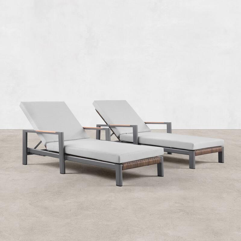 Arlo Teak & Wicker Aluminum Dual-Use Outdoor Chaise Lounge (Set of 2)
