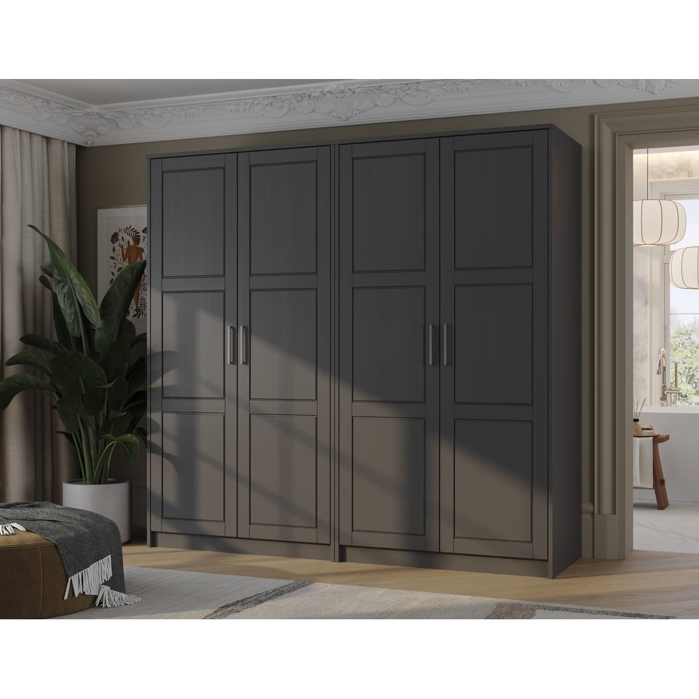 Palace Imports 100% Solid Wood 4-Door Urban Wardrobe Armoire with Solid Doors