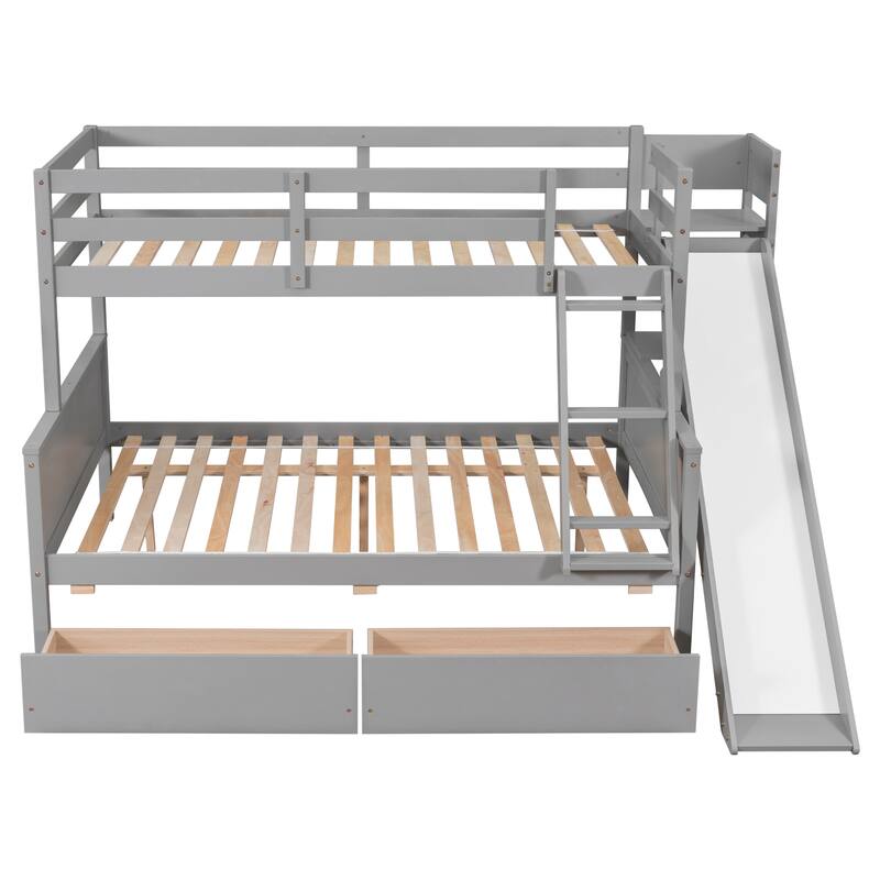 Twin over Full Bunk Bed with Solid Slats, Detachable Wood Beds Frame