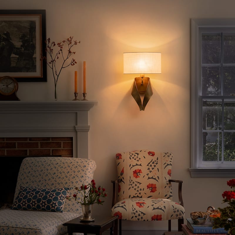 1-Light Half-Round Open Fabric Shade Metal Frame Wall Sconce Modern