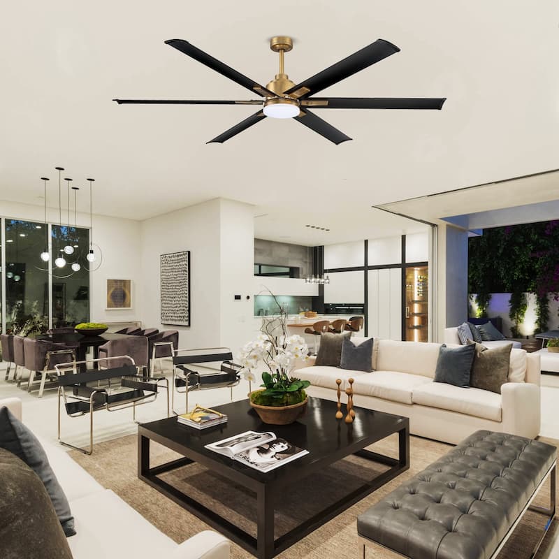 72" Antique Brass Aluminum Large Ceiling Fan with Light and Remote
