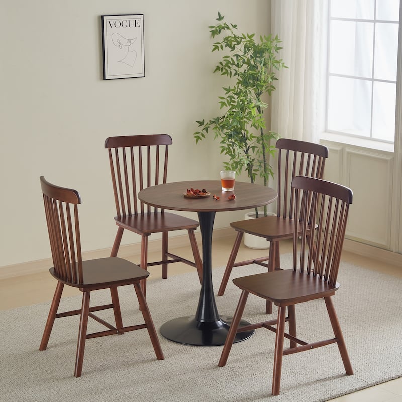 31.5"Round Dining Table For 2-4 People With Walnut Top, Mid-century Walnut Tulip Kitchen Table, Pedestal Table