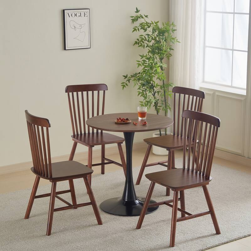 31.5 "Round Dining Table for 2-4 People with Walnut Top, Mid-century Walnut Tulip Kitchen Table, Pedestal Table