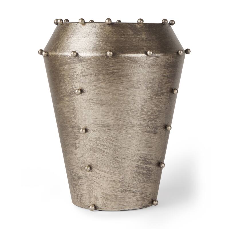Elio 12.2H Large Champagne Metal W/Studs Vase - Champagne