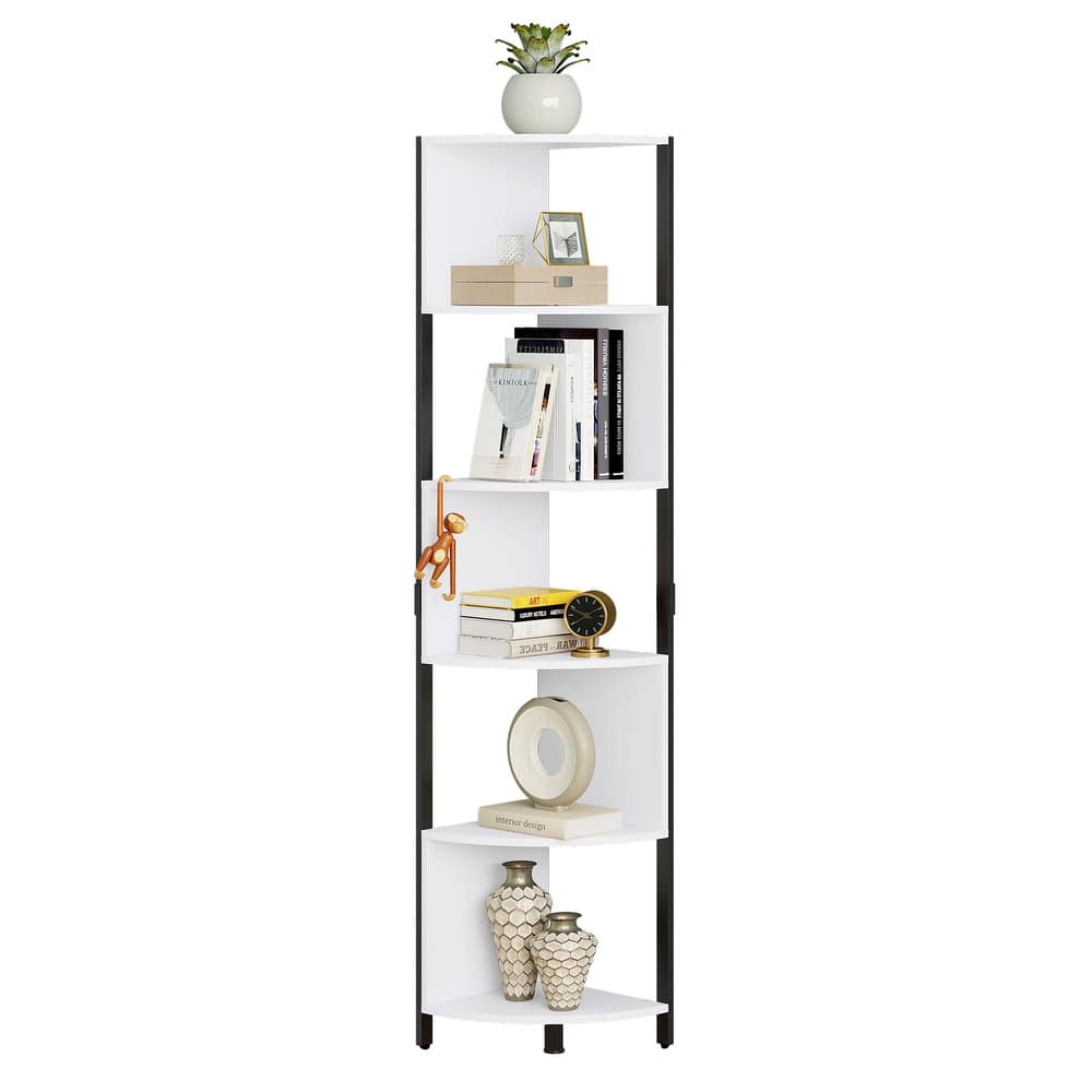 Herrell 5-Tier Corner Bookshelf 68" Tall Modern Free Standing Zigzag Corner Bookcase