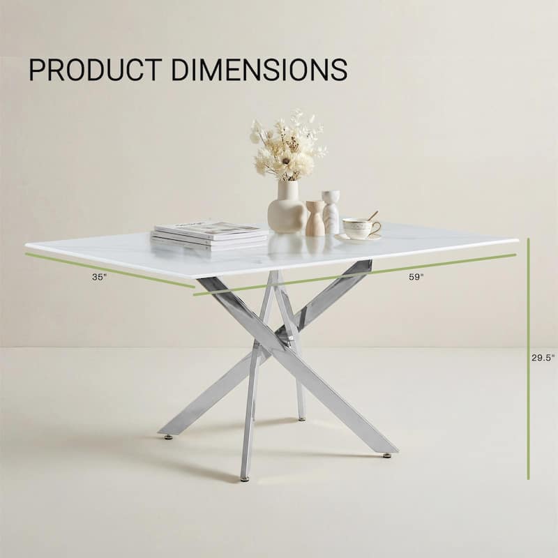 Modern rectangular tempered glass table and silver iron frame