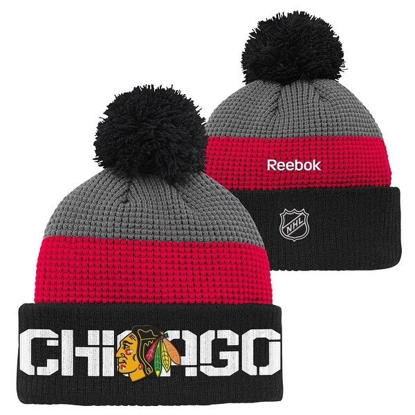 Chicago Blackhawks Center Ice Waffle Cuffed Pom Knit Hat