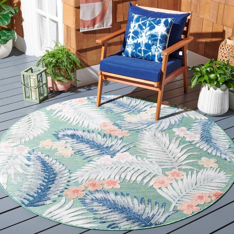 SAFAVIEH Cabana Mintje Indoor/ Outdoor Waterproof Transitional Rug - 6'5" Round - Green/Navy