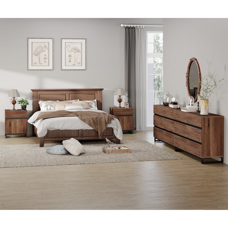 3-Piece Dresser And Nightstand Set,Dresser With 12 Drawers, 2 Nightstand for Bedroom, Bedroom Furniture Set - Brown - Full