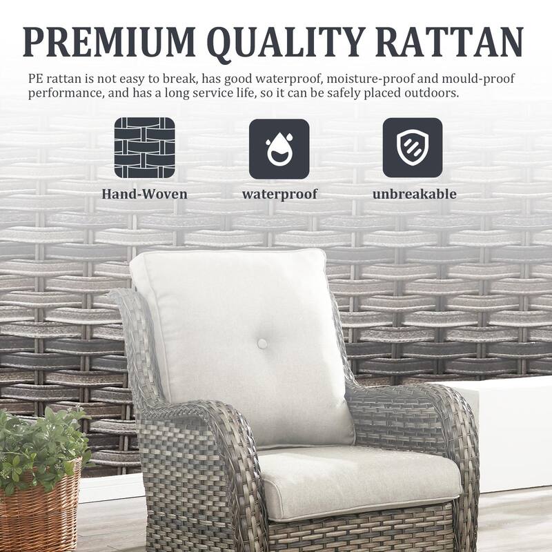 Pocassy 3-Piece Outdoor Swivel Bistro Set, Wicker Rocking Chairs