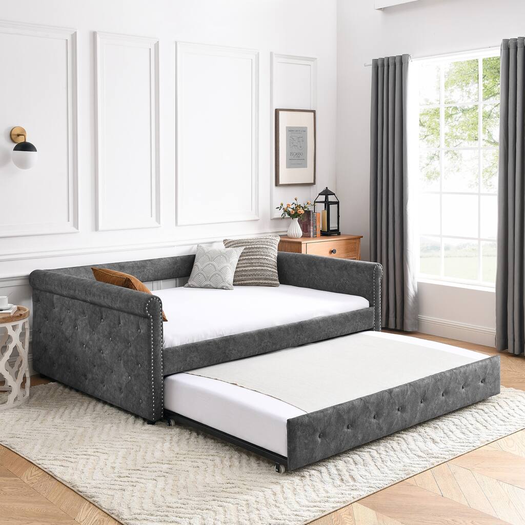 CUSchoice Daybed with Trundle Upholstered Tufted Sofa Bed