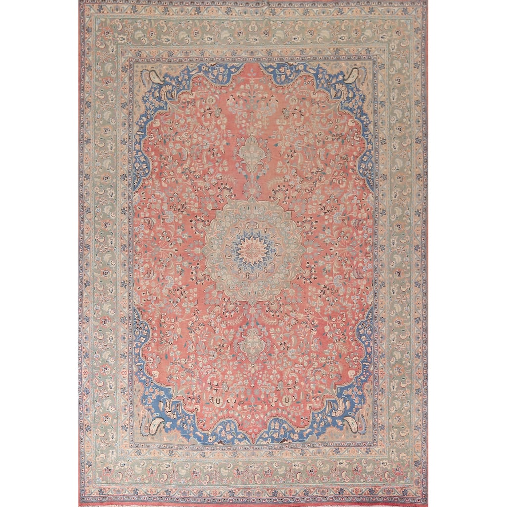 Floral Mashad Persian Vintage Area Rug Handmade Oriental Wool Carpet - 9'6"x 12'3"