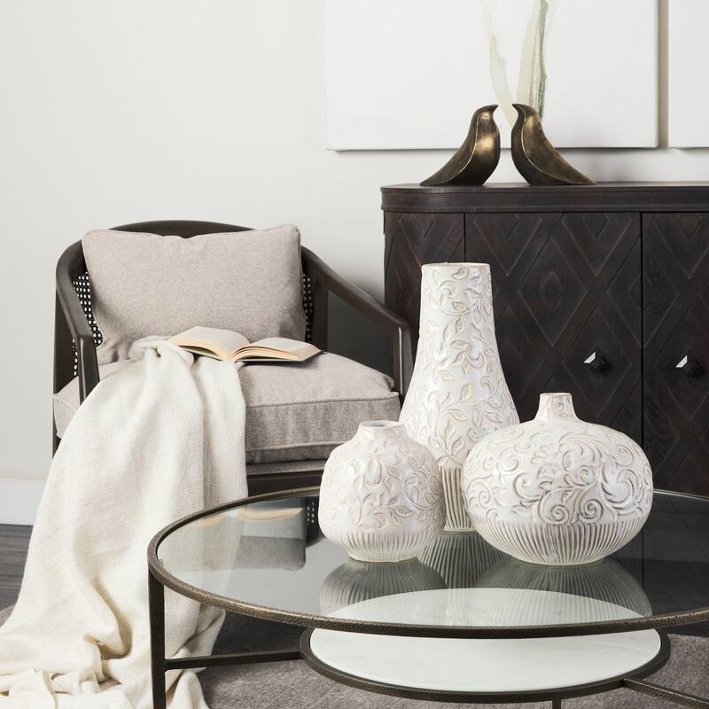 Felicity Glass Top w/White Marble Shelf & Antique Gold Base Coffee Table