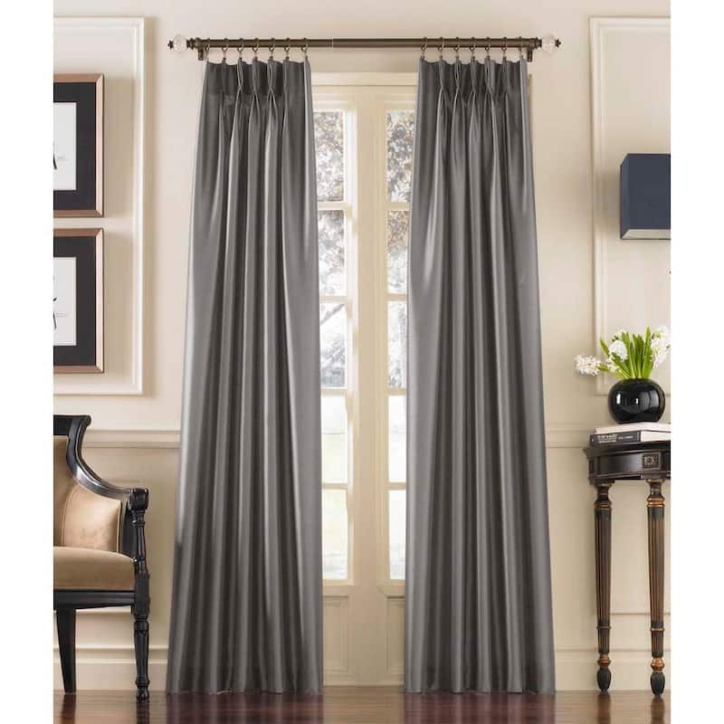 Marquee Faux Silk Pinch-pleat Solid Single Curtain Panel - 108 Inches - Pewter