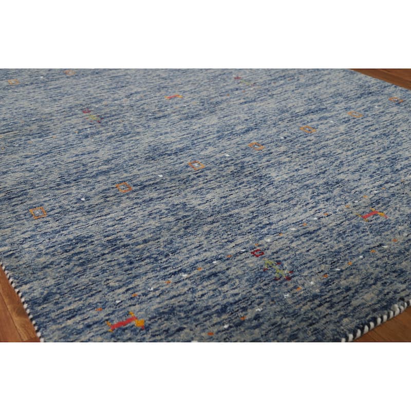 Hand Knotted Oriental 100% Wool Carpet Tribal Stripe Navy Blue & Blues Gabbeh Area Rug - 5' 10'' X 4' 0''