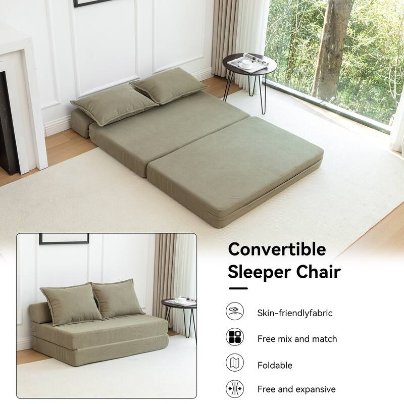 Twin Convertible Sleeper - Multi-Functional Folding Sofa Bed with Pillow & Adjustable Backrest, Ideal for Dorms/Guest Rooms
